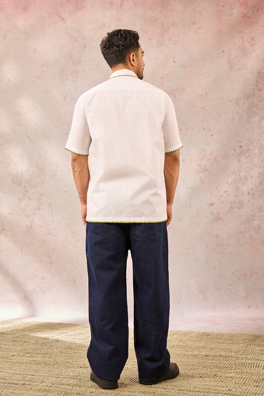 White Tropical Embroidered Shirt