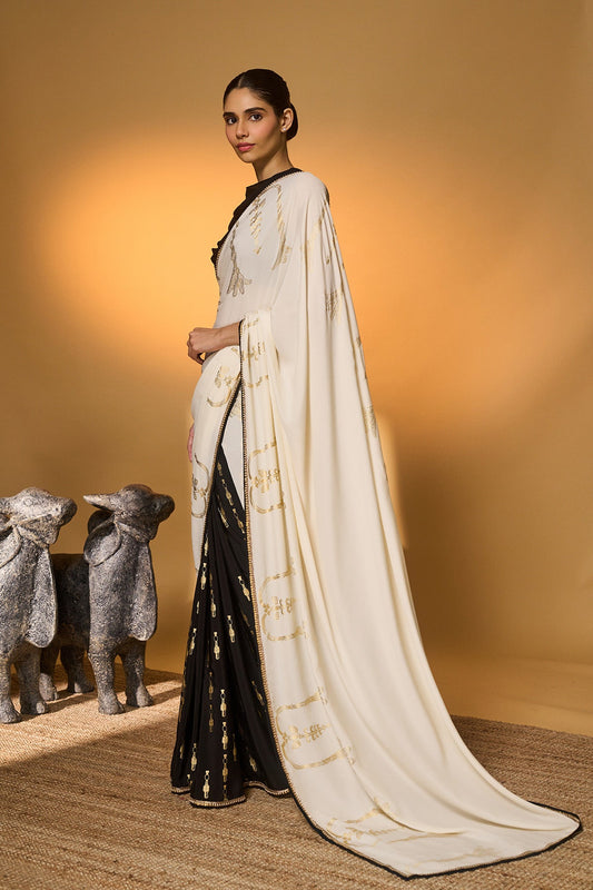 Black & White Tribal Pillar Saree