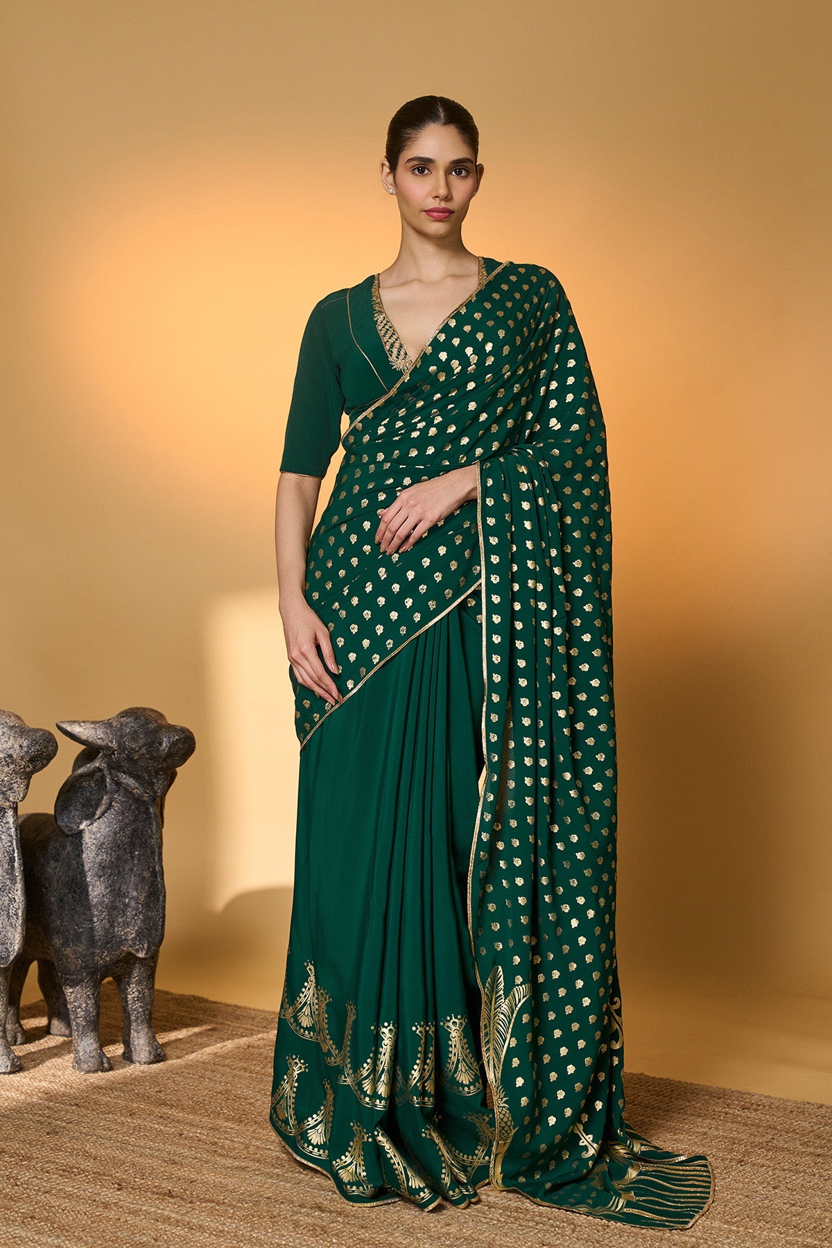 Emerald Green Palm Tree Saree