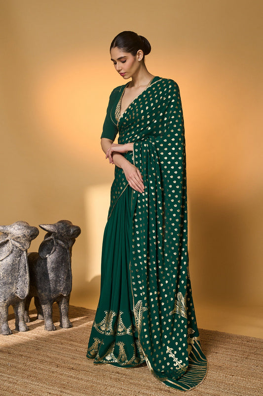 Emerald Green Palm Tree Saree