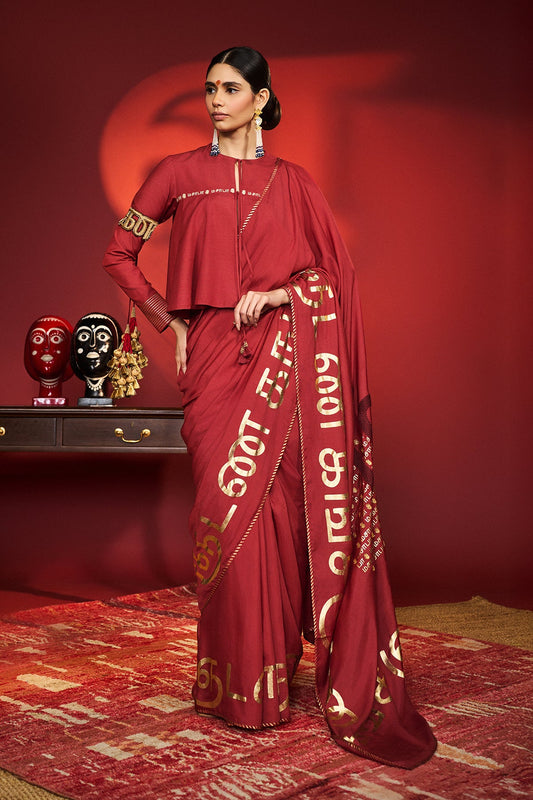 Red Madras Muse Saree