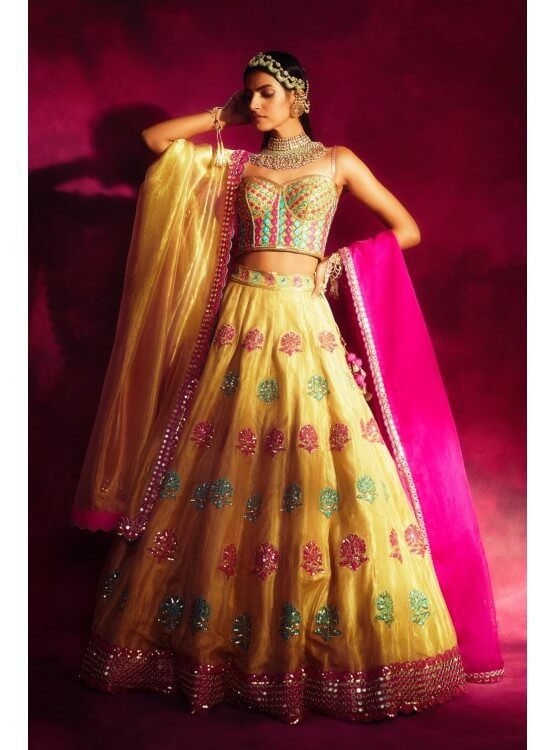 Mughal Boota Gold Shimmer Lehenga Set