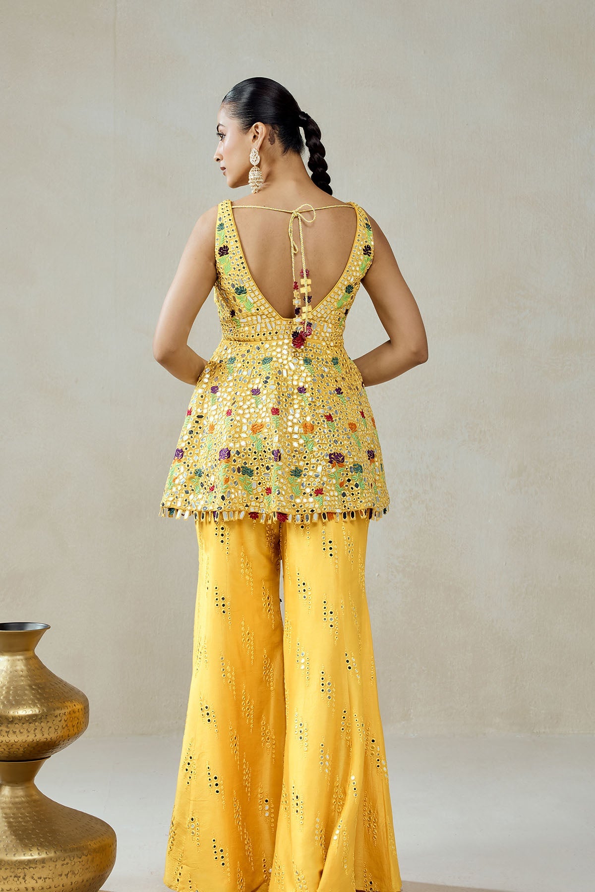 Yellow Sharara Trouser Peplum Set