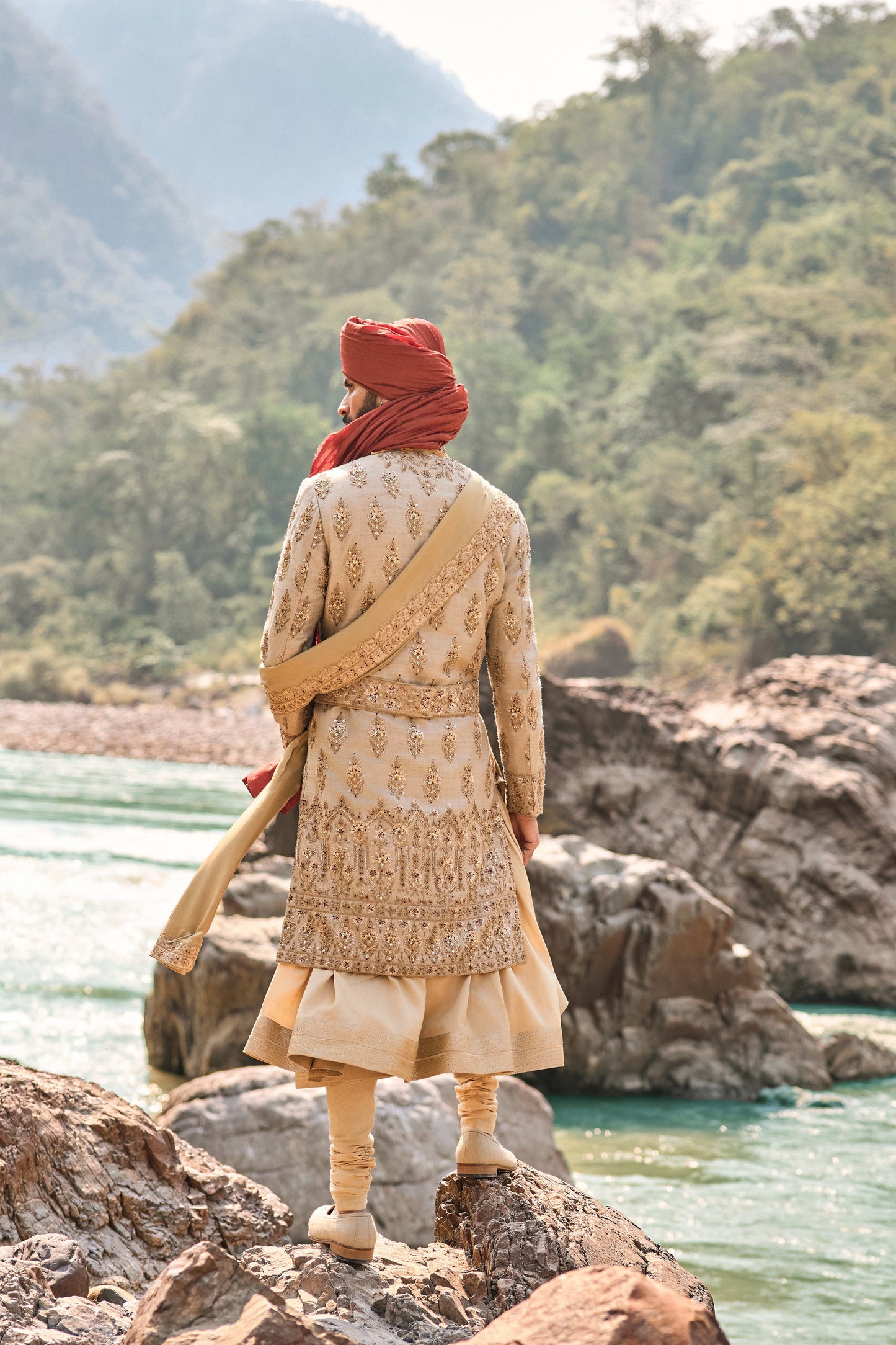 Gold Twill Matka Sherwani Set