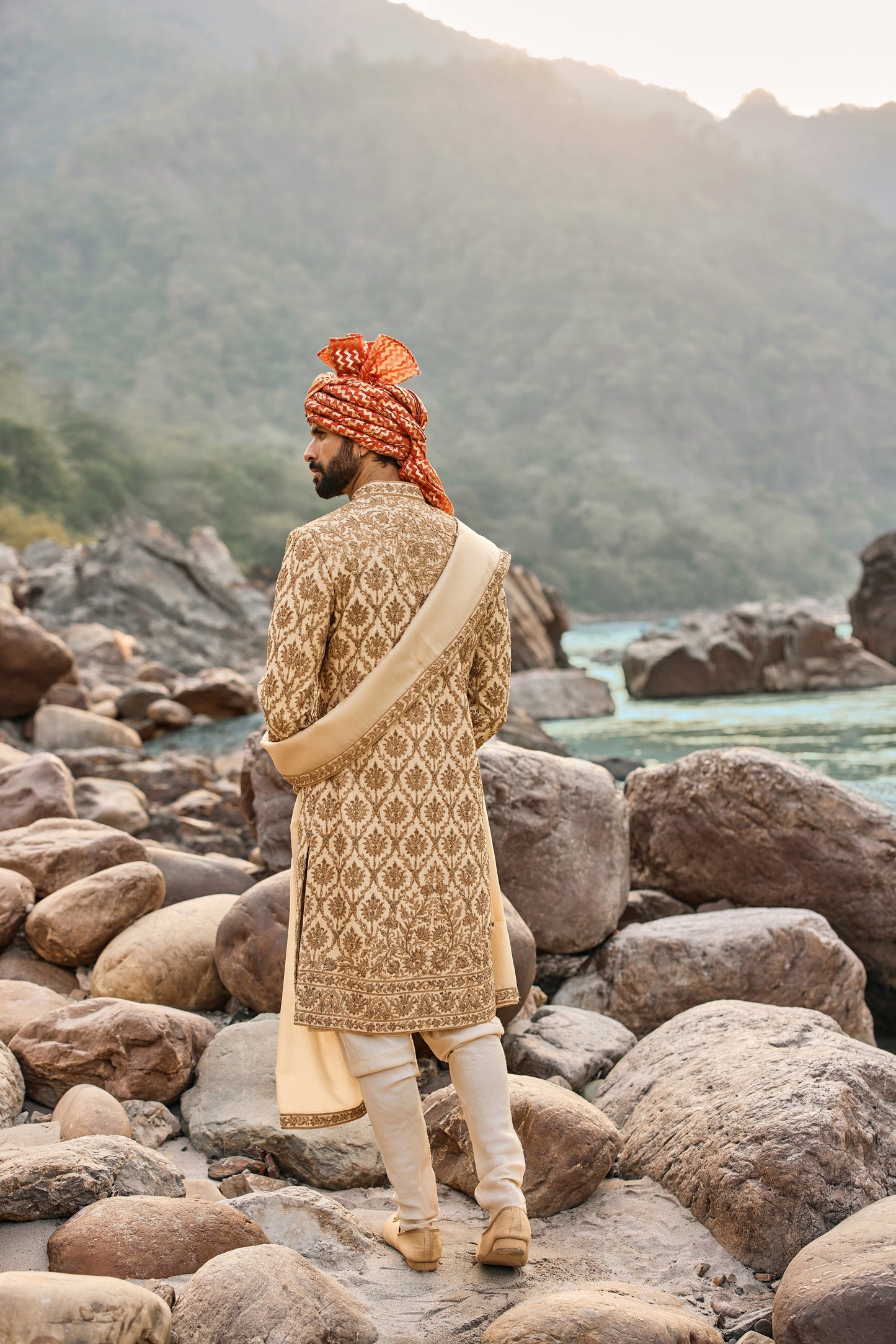 Beige Zardozi Sherwani Set
