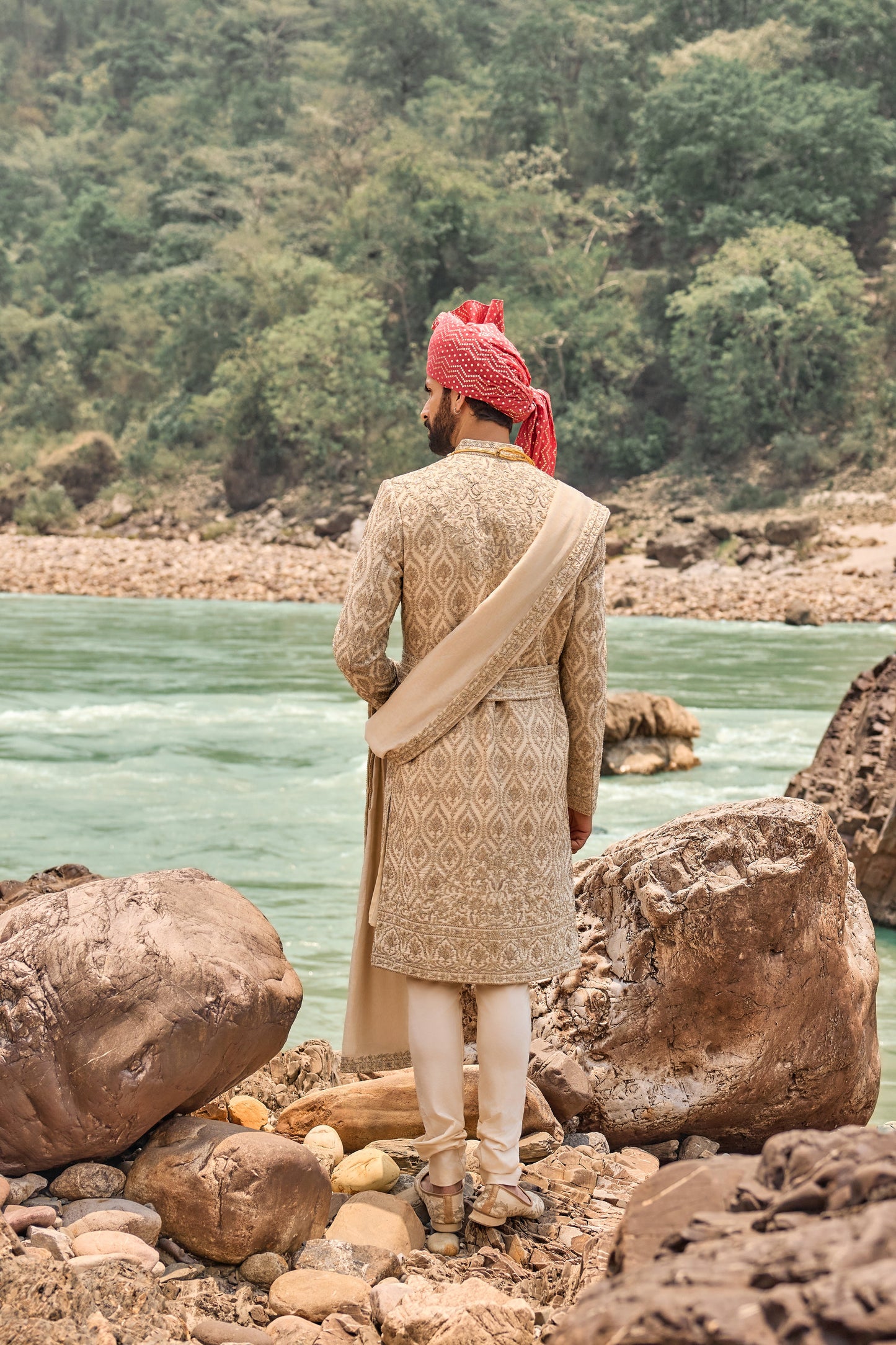 Beige Kasab Sherwani Set