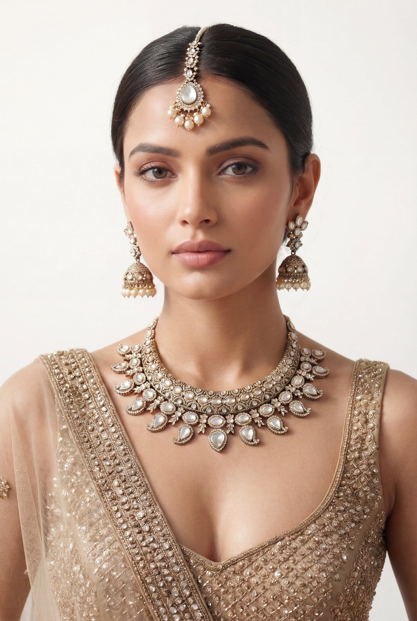 Nimrat Two Tone Finish Polki Necklace Set