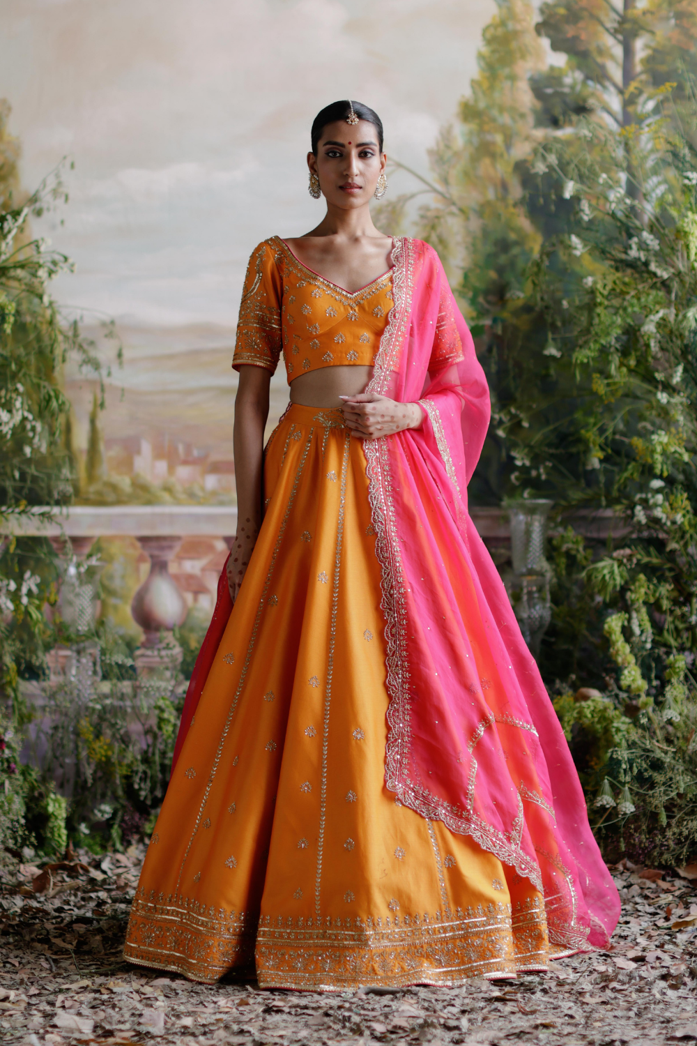 Orange Chanderi Embroidered Amal Lehenga Set