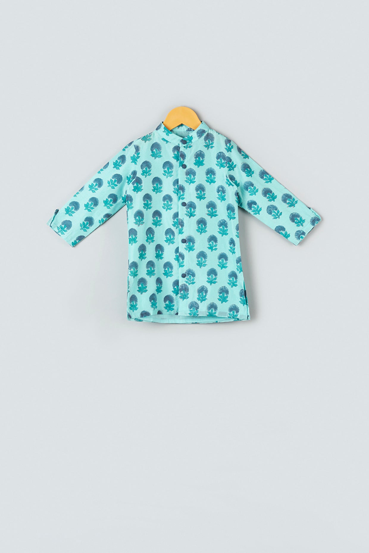 Sea Green Hand Block Printed Kurta Set For Boys by Pankhuri by Priyanka - Kids at Pernia's Pop Up Shop