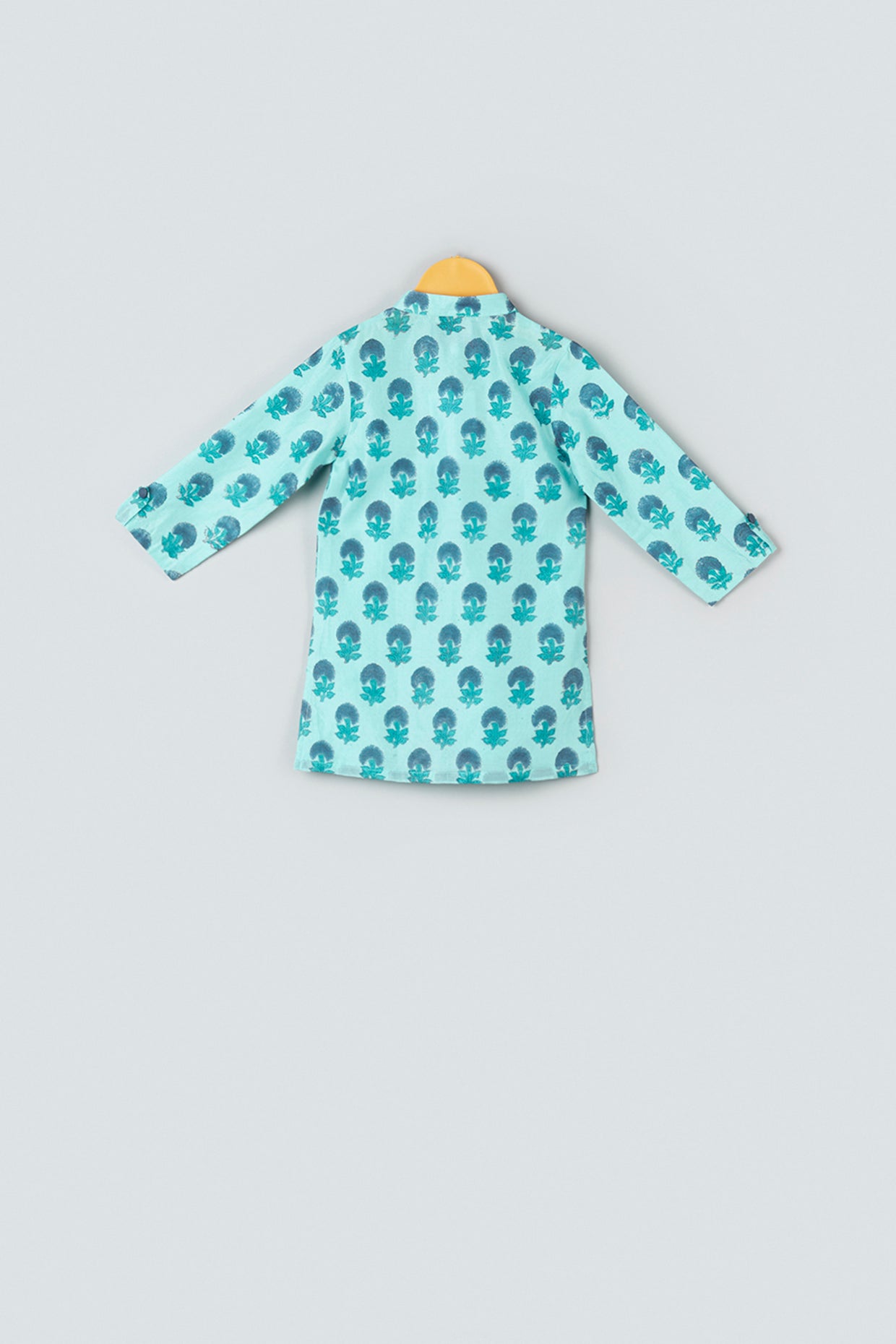 Sea Green Hand Block Printed Kurta Set For Boys by Pankhuri by Priyanka - Kids at Pernia's Pop Up Shop