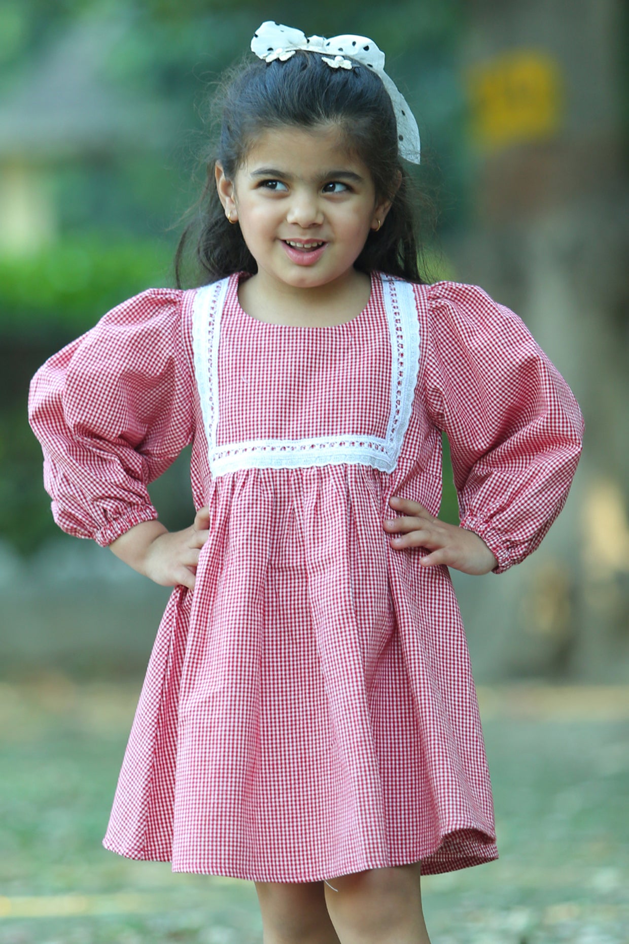 Red Cambric Cotton Checkered Dress For Girls by Pankhuri by Priyanka - Kids at Pernia's Pop Up Shop