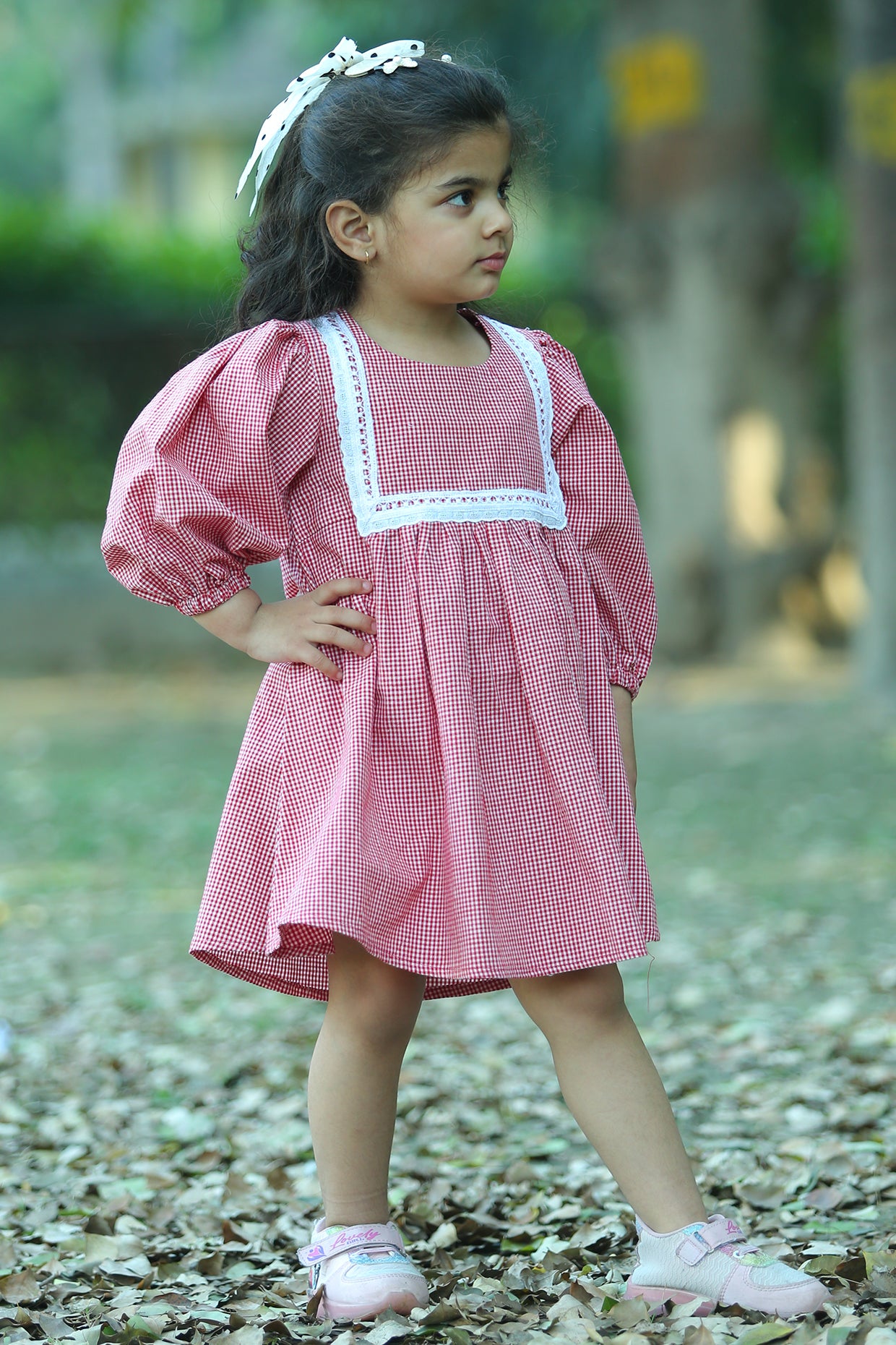 Red Cambric Cotton Checkered Dress For Girls by Pankhuri by Priyanka - Kids at Pernia's Pop Up Shop