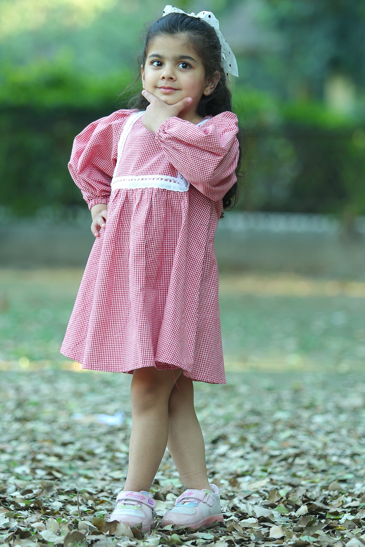 Red Cambric Cotton Checkered Dress For Girls by Pankhuri by Priyanka - Kids at Pernia's Pop Up Shop