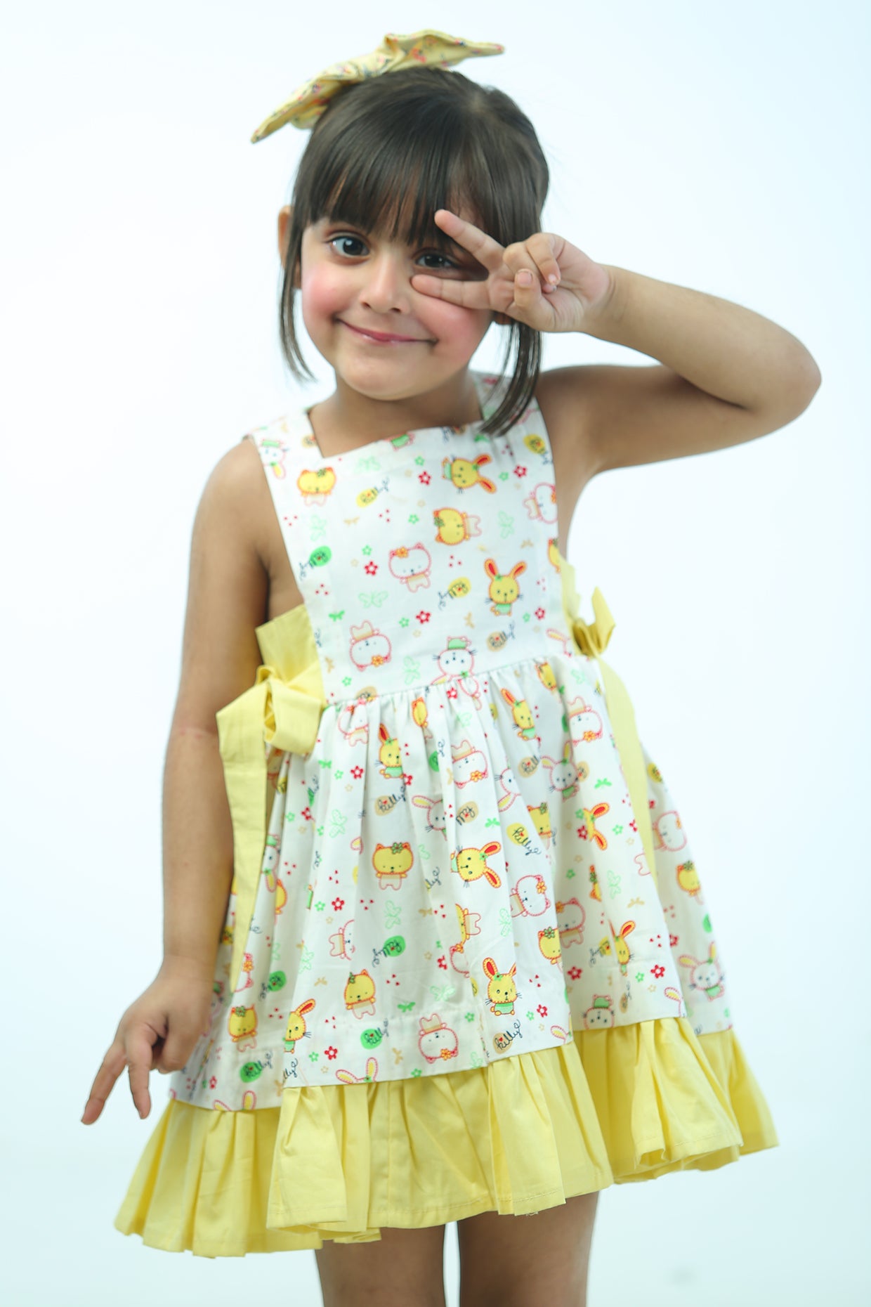 Yellow & White Poplin Cotton Printed Dress For Girls by Pankhuri by Priyanka - Kids at Pernia's Pop Up Shop