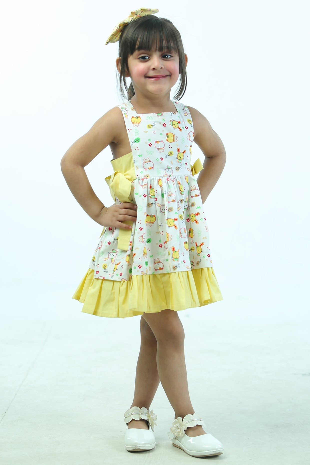 Yellow & White Poplin Cotton Printed Dress For Girls by Pankhuri by Priyanka - Kids at Pernia's Pop Up Shop