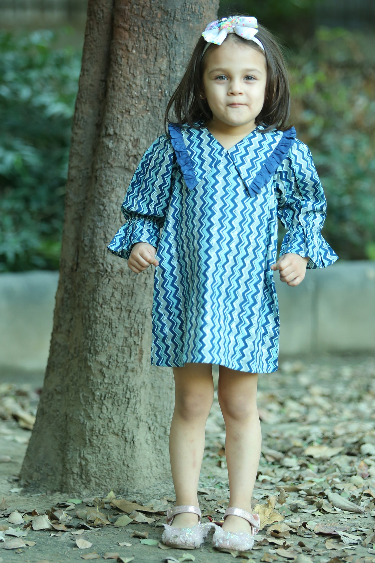 Indigo blue Cambric Cotton Ruffled Dress For Girls by Pankhuri by Priyanka - Kids at Pernia's Pop Up Shop