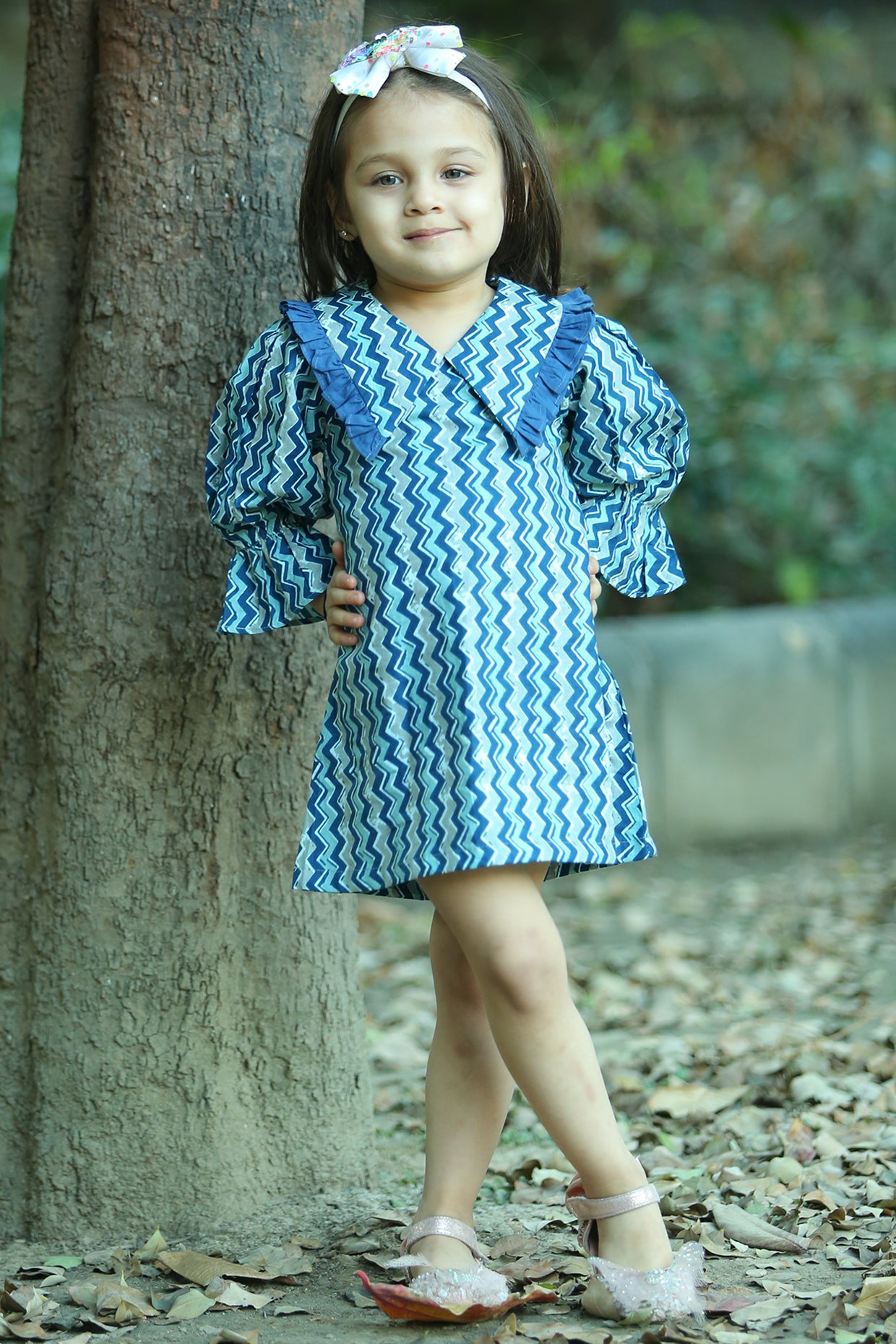 Indigo blue Cambric Cotton Ruffled Dress For Girls by Pankhuri by Priyanka - Kids at Pernia's Pop Up Shop