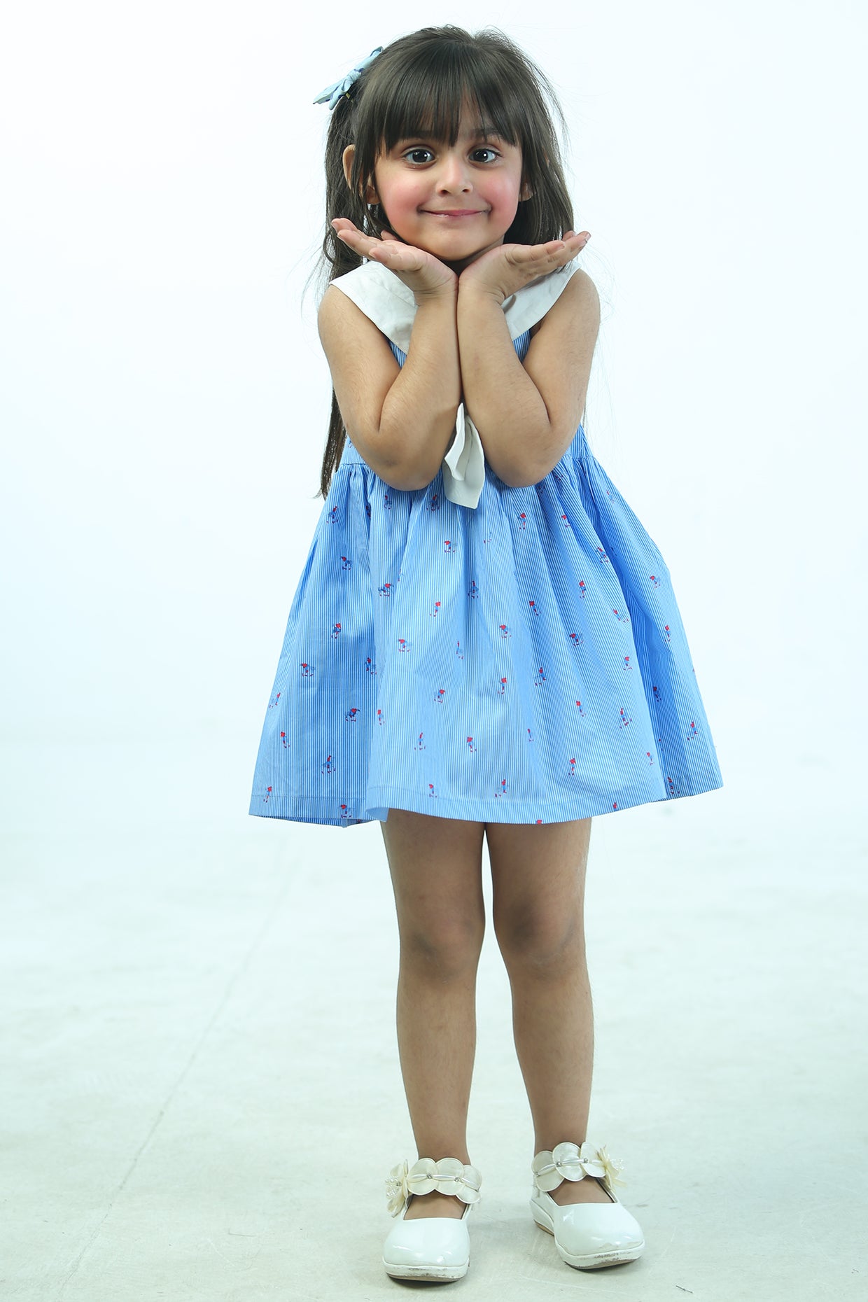 Blue Cambric Cotton Striped Dress For Girls by Pankhuri by Priyanka - Kids at Pernia's Pop Up Shop