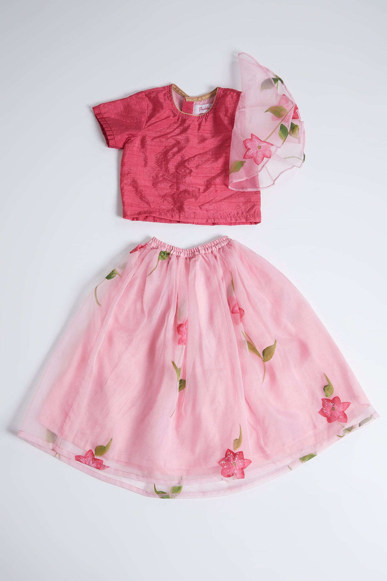 Pink Hand Printed Skirt Set For Girls by Pankhuri by Priyanka - Kids at Pernia's Pop Up Shop