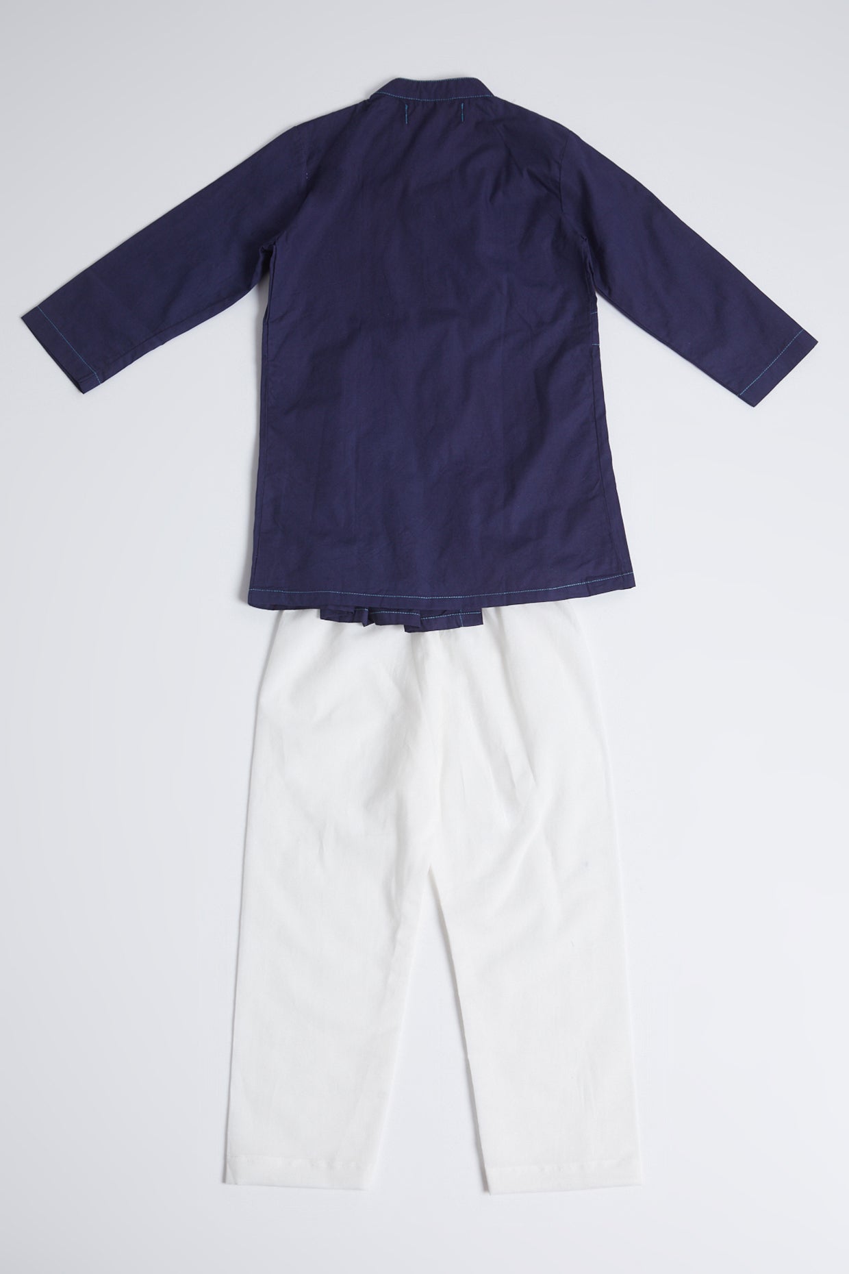 Navy Blue & White Cotton Kurta Set For Boys by Pankhuri by Priyanka - Kids at Pernia's Pop Up Shop