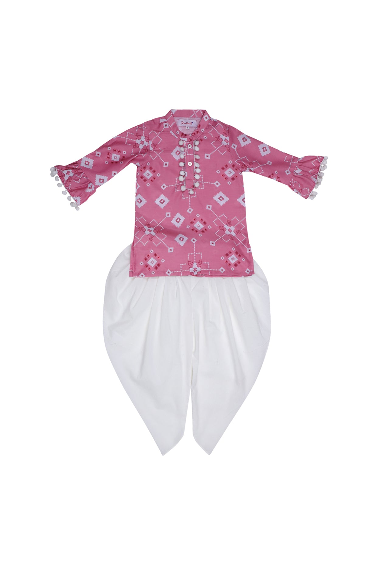 Pink Printed Dhoti Set For Girls by Pankhuri by Priyanka - Kids at Pernia's Pop Up Shop
