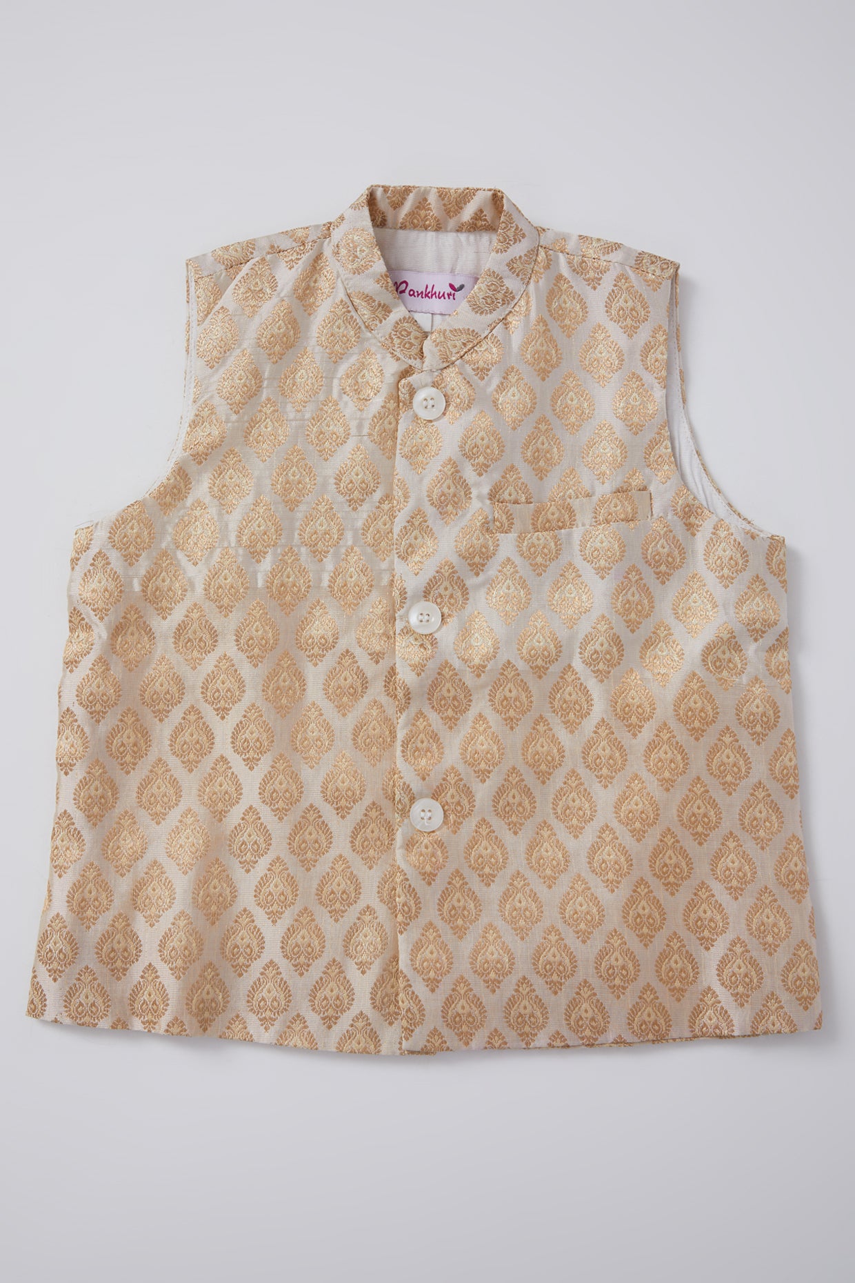 Gold Brocade Nehru Jacket For Boys by Pankhuri by Priyanka - Kids at Pernia's Pop Up Shop