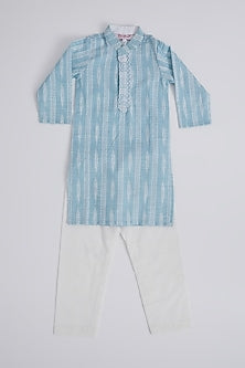 Powder Blue Ikat Printed Kurta Set For Boys by Pankhuri by Priyanka - Kids at Pernia's Pop Up Shop