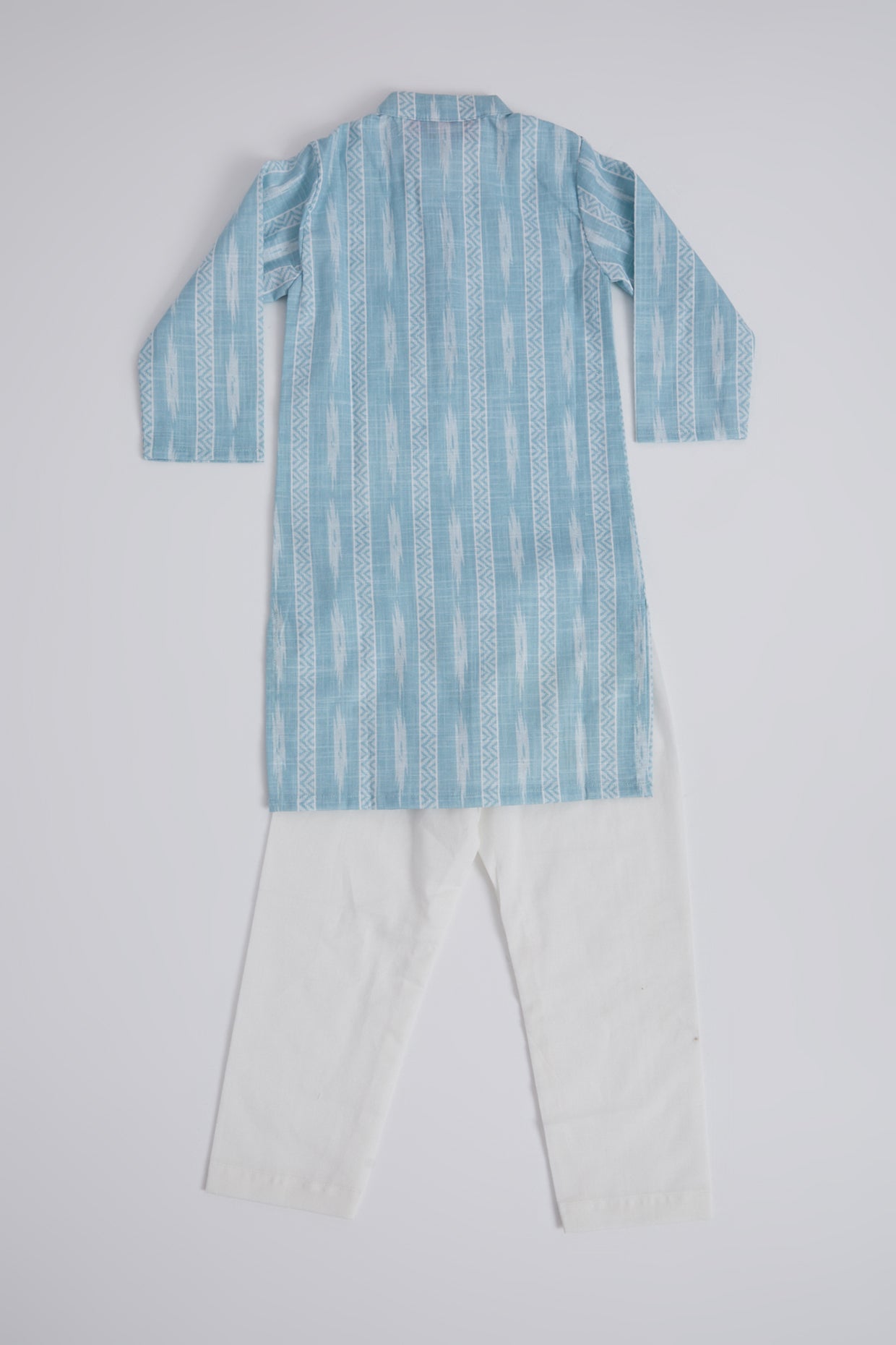 Powder Blue Ikat Printed Kurta Set For Boys by Pankhuri by Priyanka - Kids at Pernia's Pop Up Shop