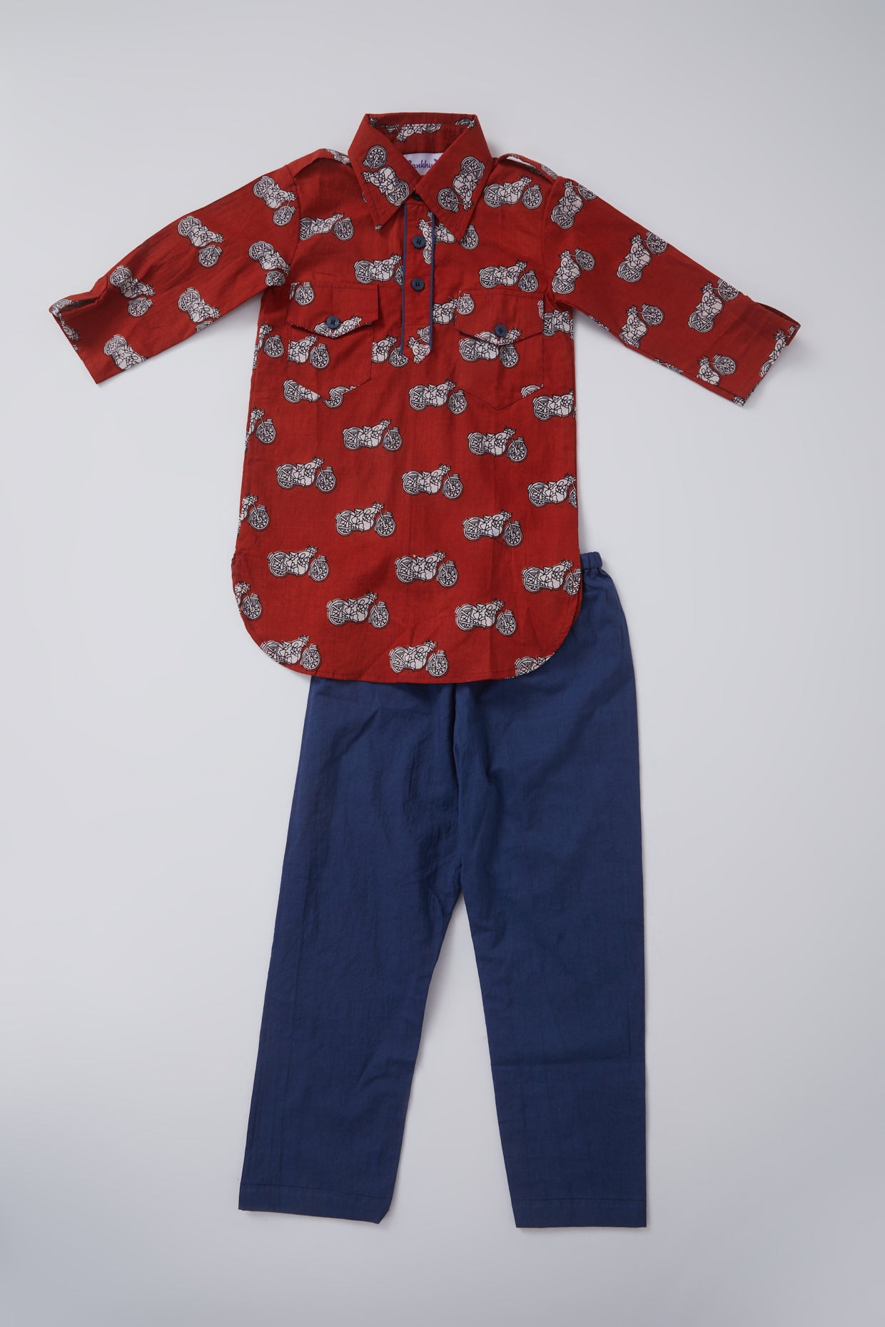 Red Printed Pathani Kurta Set For Boys by Pankhuri by Priyanka - Kids at Pernia's Pop Up Shop