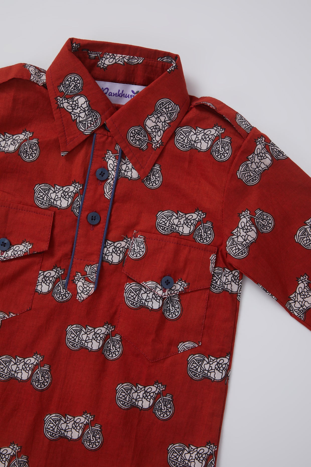 Red Printed Pathani Kurta Set For Boys by Pankhuri by Priyanka - Kids at Pernia's Pop Up Shop