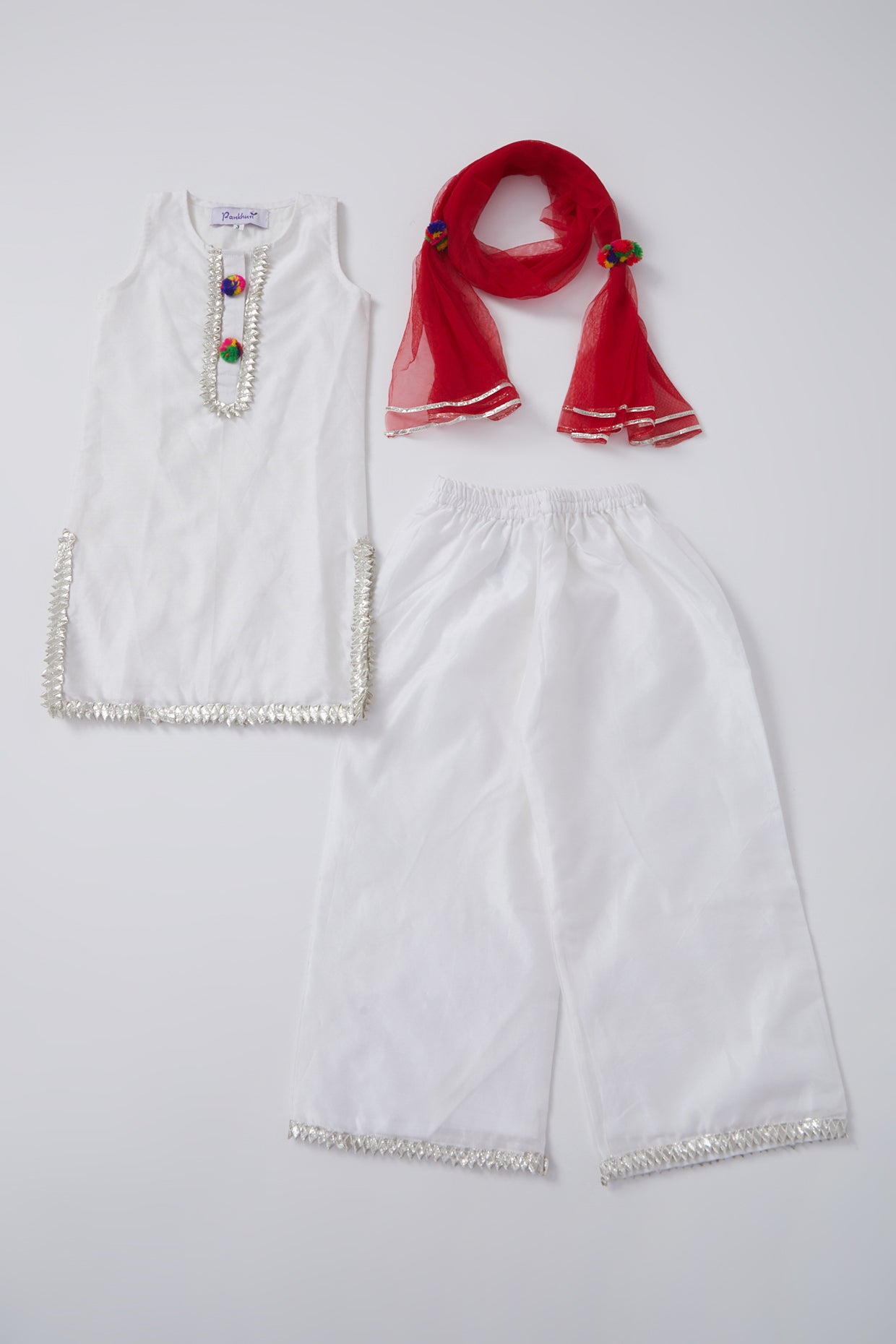 Pure White Chanderi Kurta Set For Girls by Pankhuri by Priyanka - Kids at Pernia's Pop Up Shop