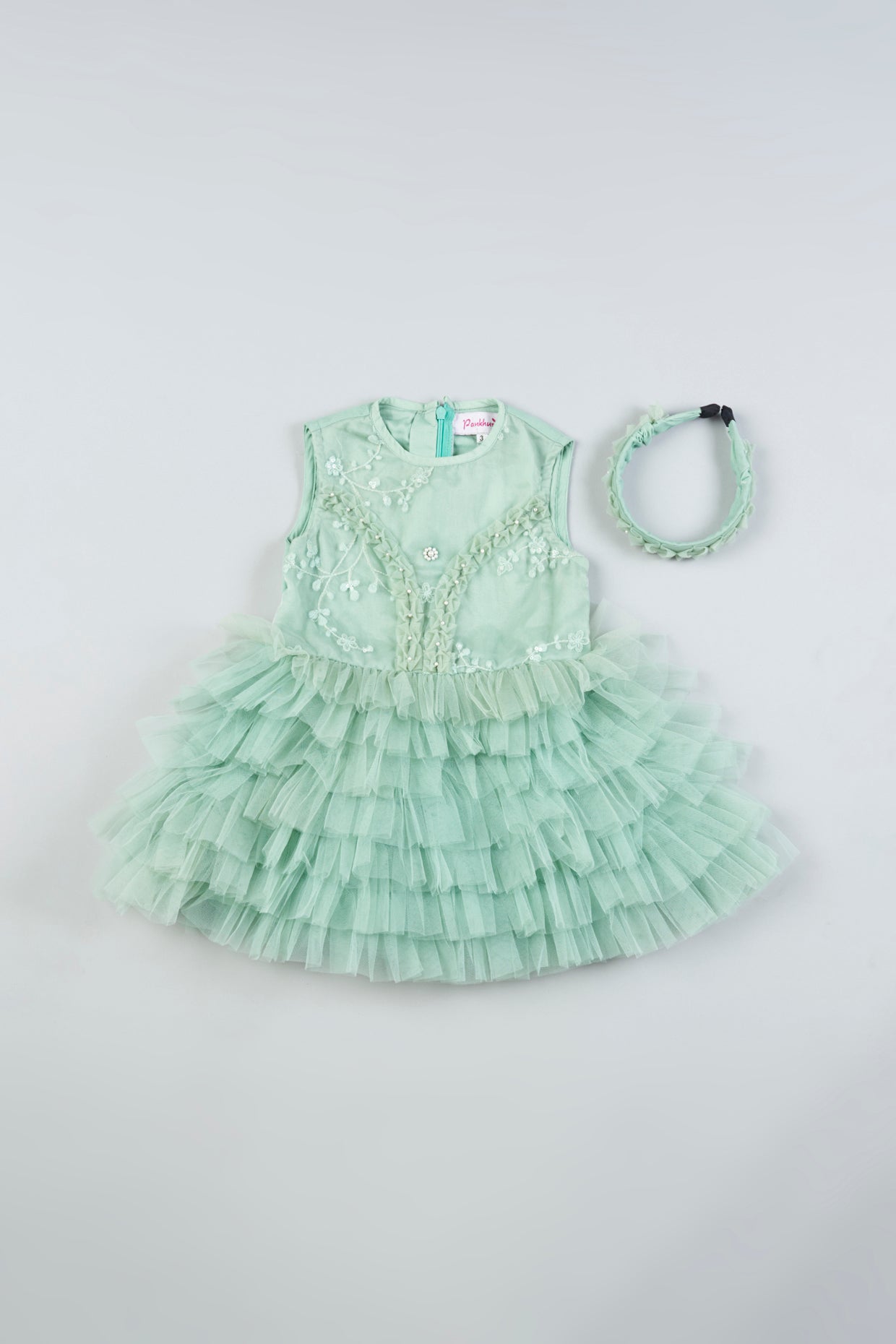 Sea Green Embroidered Frock For Girls by Pankhuri by Priyanka - Kids at Pernia's Pop Up Shop