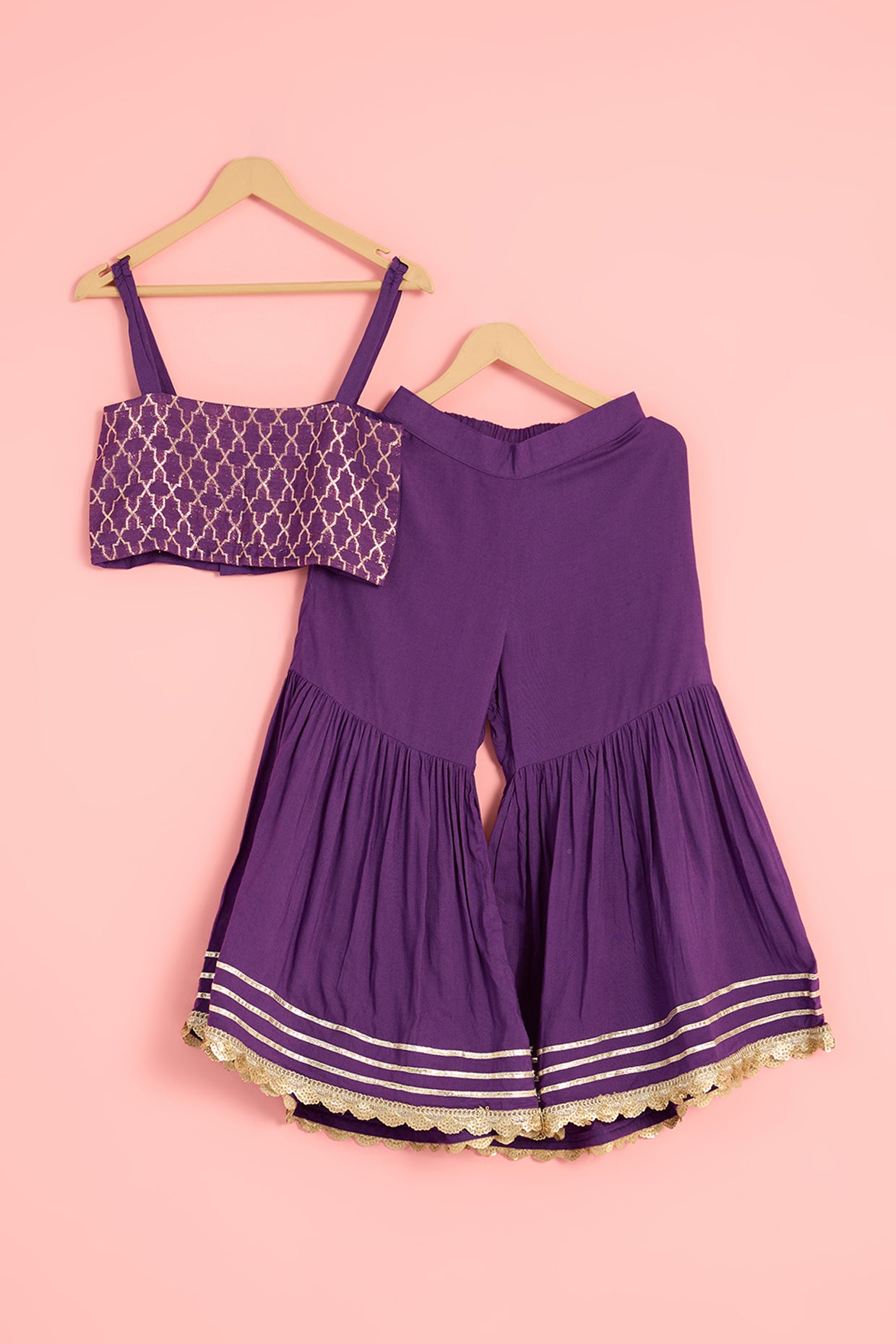 Mauve Chanderi Blend & Modal Printed Cape Set For Girls by Pankhuri by Priyanka - Kids at Pernia's Pop Up Shop