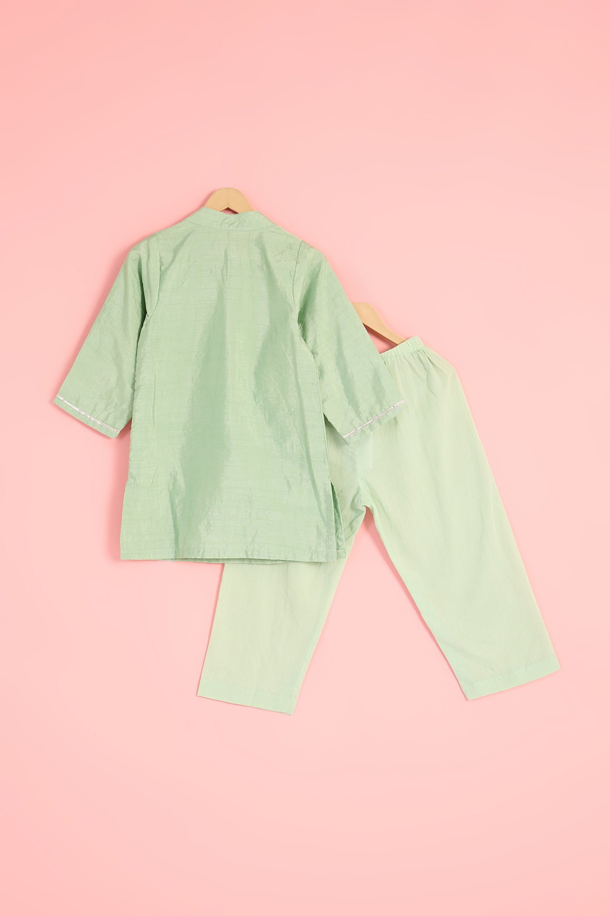 Green Silk Blend Embroidered Kurta Set For Boys by Pankhuri by Priyanka - Kids at Pernia's Pop Up Shop