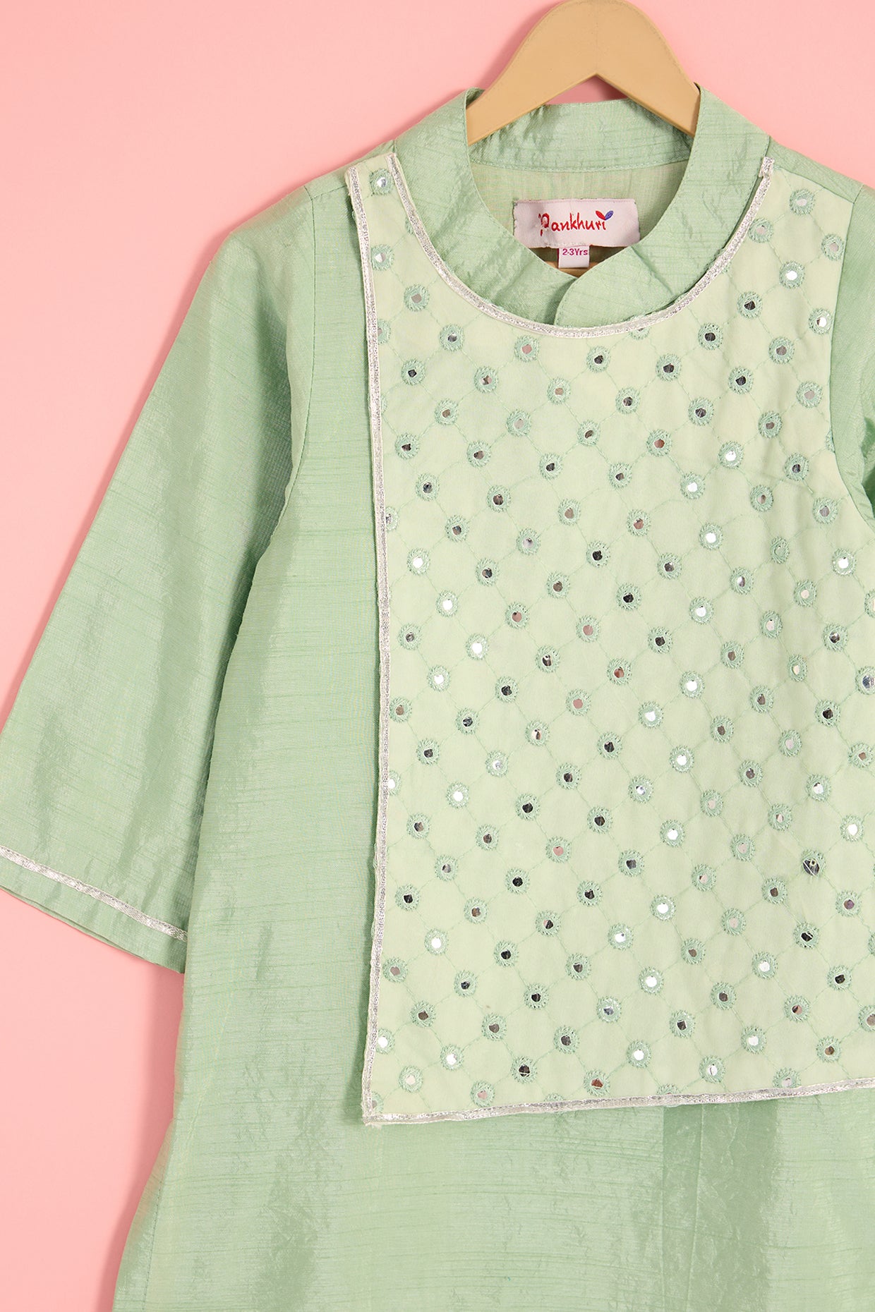 Green Silk Blend Embroidered Kurta Set For Boys by Pankhuri by Priyanka - Kids at Pernia's Pop Up Shop