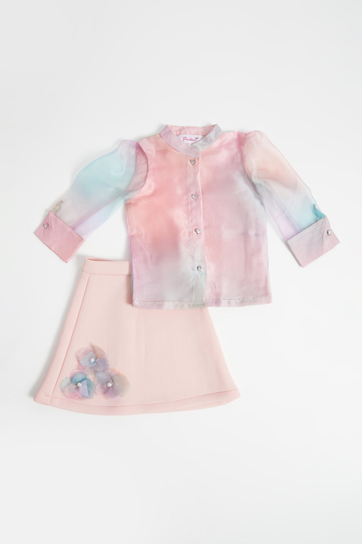 Pink Skirt Set With Handcrafted Floral Work For Girls by Pankhuri by Priyanka - Kids at Pernia's Pop Up Shop