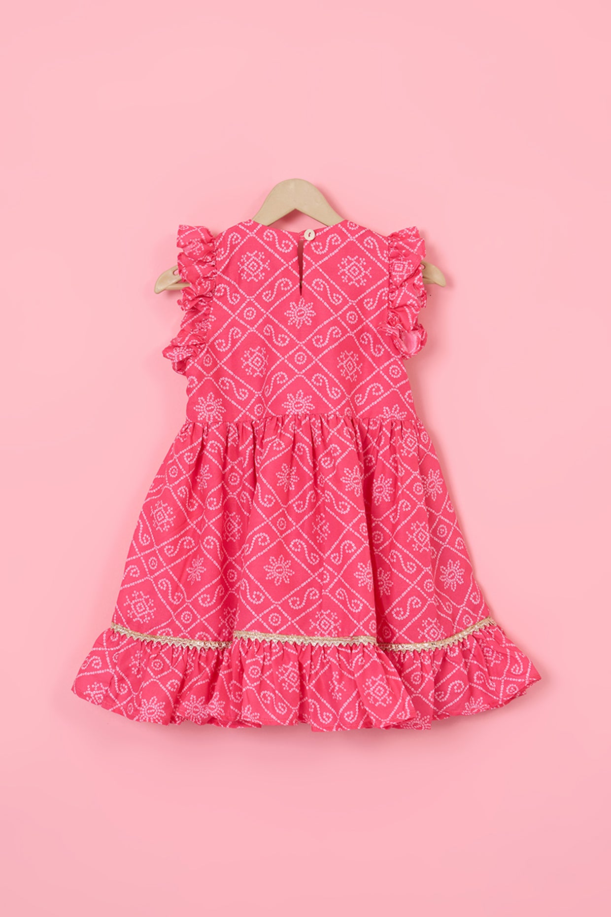Pink Cotton Bandhani printed Dress For Girls by Pankhuri by Priyanka - Kids at Pernia's Pop Up Shop