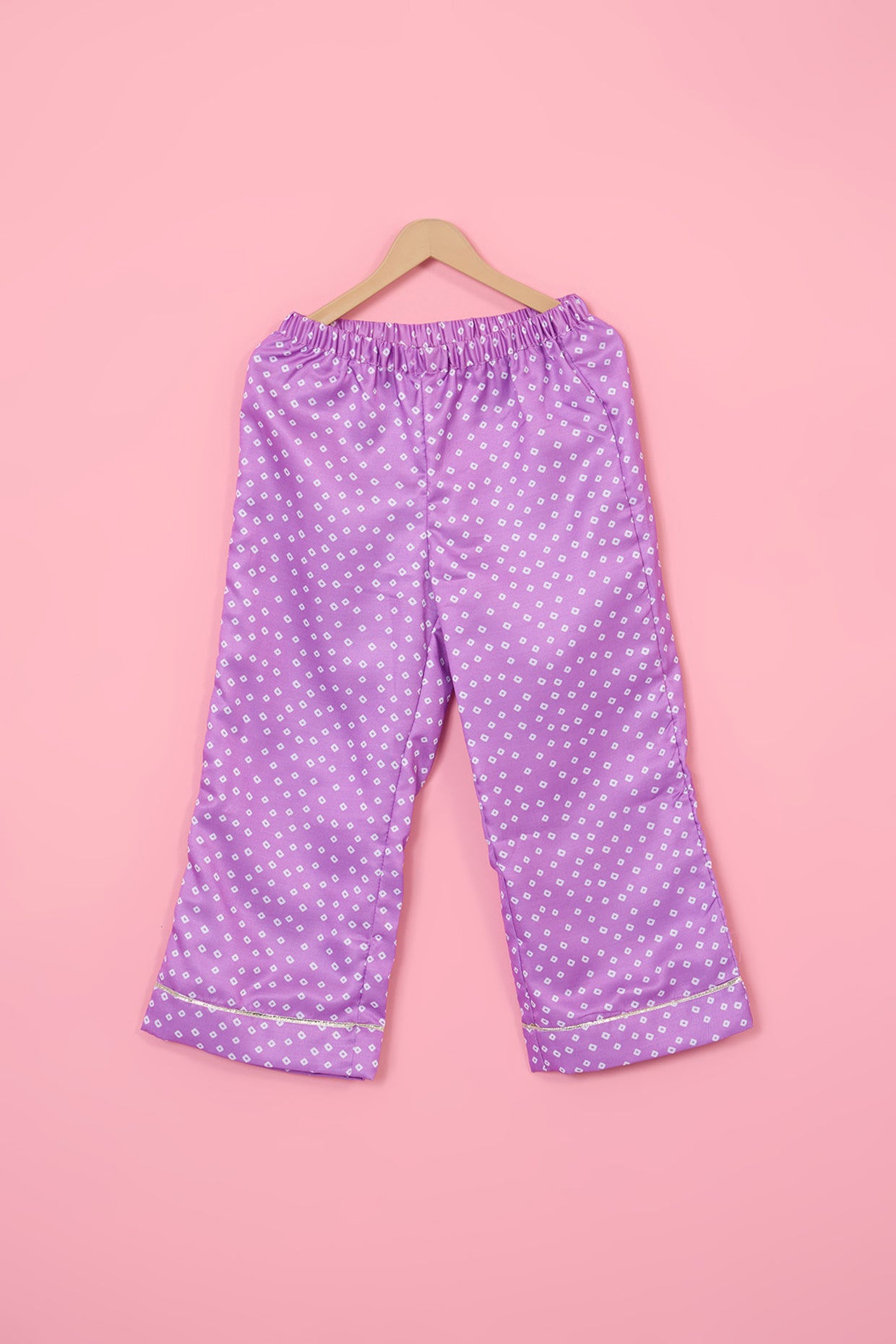 Purple Modal Satin Bandhani Printed Co-ord Set For Girls by Pankhuri by Priyanka - Kids at Pernia's Pop Up Shop