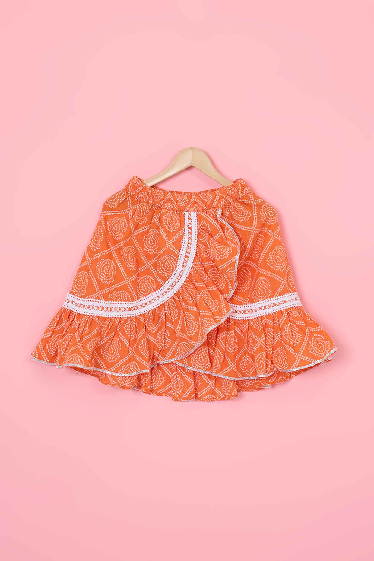 Orange Cotton Ruffled Skirt Set For Girls by Pankhuri by Priyanka - Kids at Pernia's Pop Up Shop