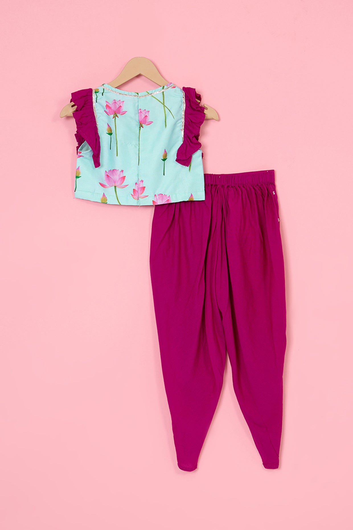 Pink Silk Dhoti Pant Set For Girls by Pankhuri by Priyanka - Kids at Pernia's Pop Up Shop