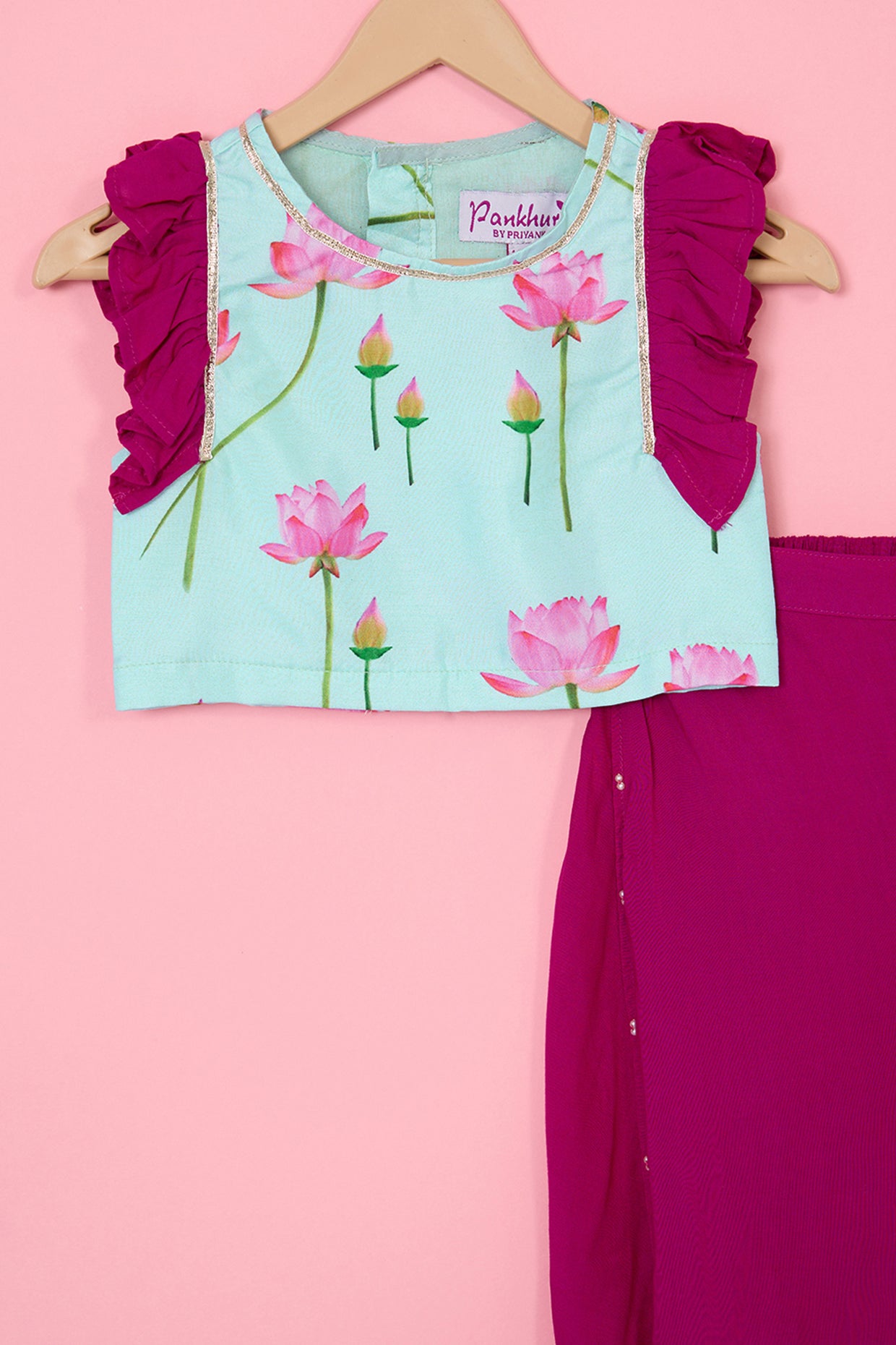 Pink Silk Dhoti Pant Set For Girls by Pankhuri by Priyanka - Kids at Pernia's Pop Up Shop