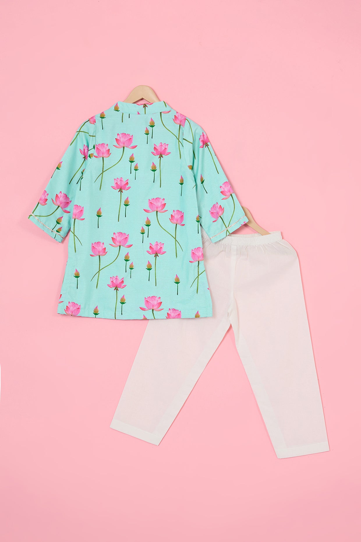 Powder Blue Silk Floral Printed Kurta Set For Boys by Pankhuri by Priyanka - Kids at Pernia's Pop Up Shop