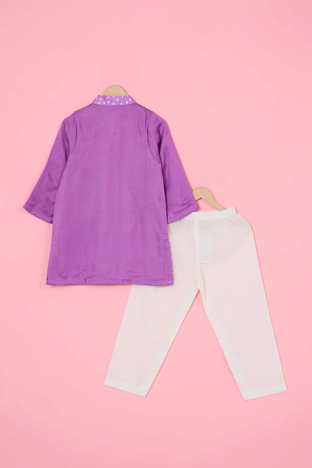 Purple Modal Satin Bandhani Kurta Set For Boys by Pankhuri by Priyanka - Kids at Pernia's Pop Up Shop