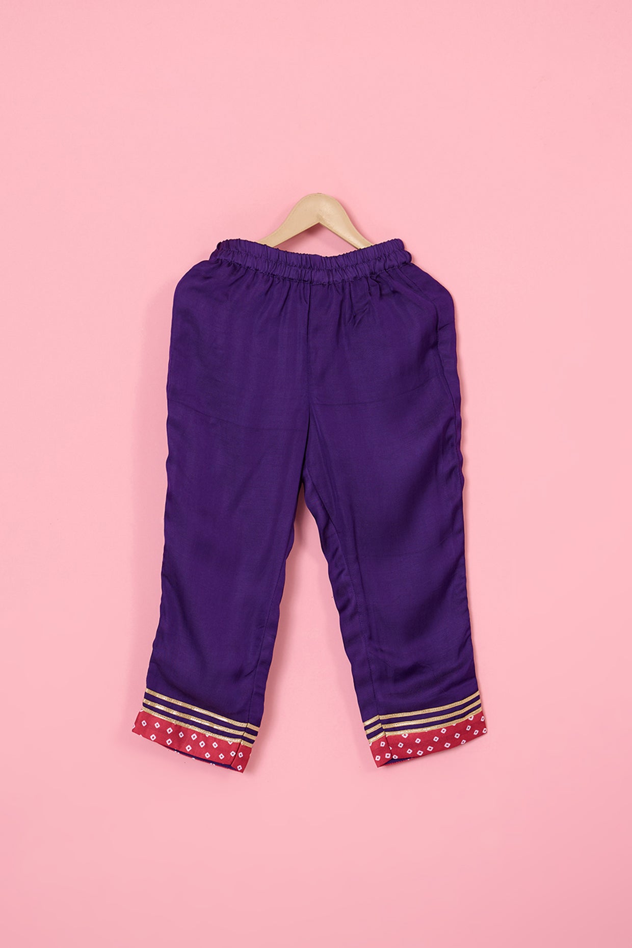 Purple Modal Satin Lace Embellished Kurta Set For Girls by Pankhuri by Priyanka - Kids at Pernia's Pop Up Shop