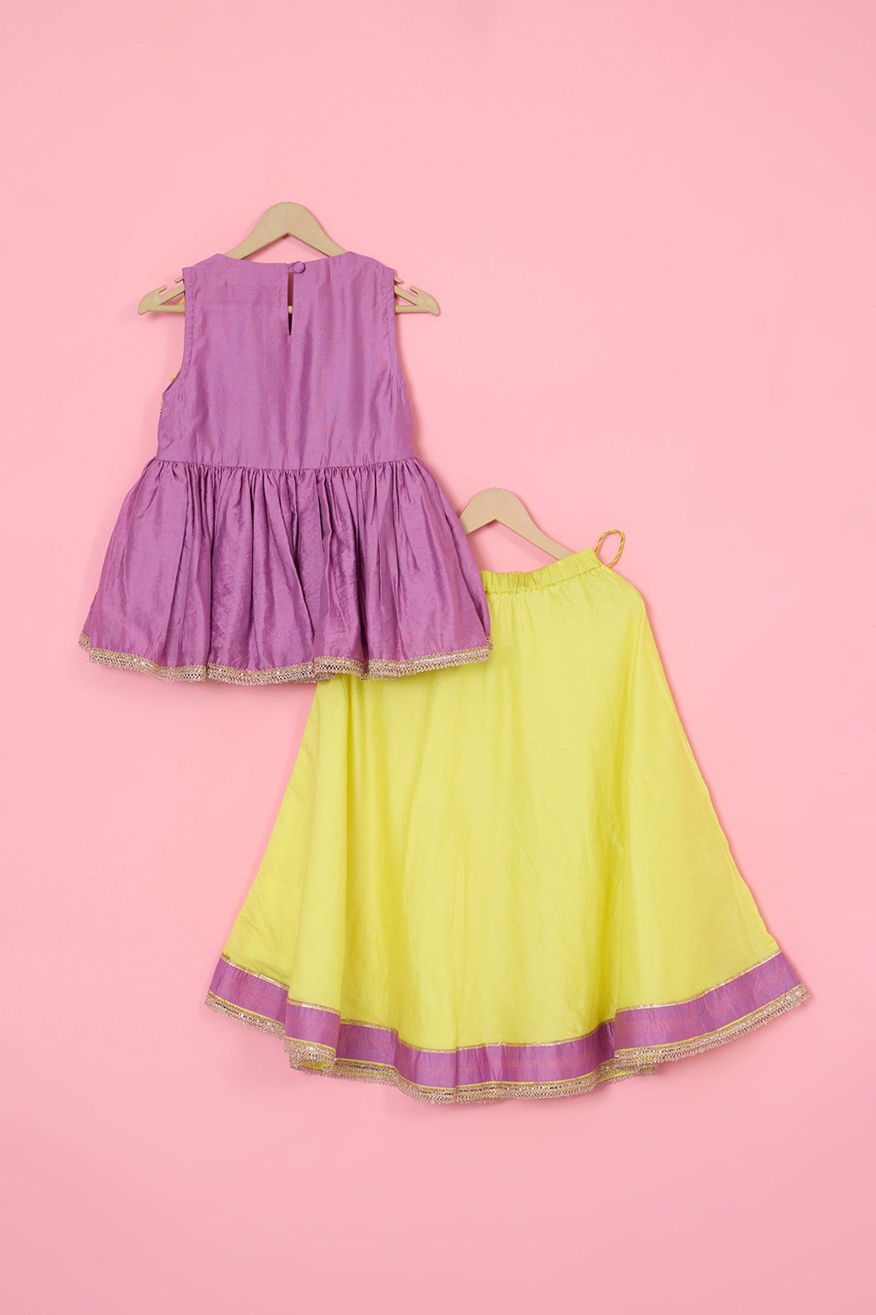 Neon Yellow Chanderi Lehenga Set For Girls by Pankhuri by Priyanka - Kids at Pernia's Pop Up Shop