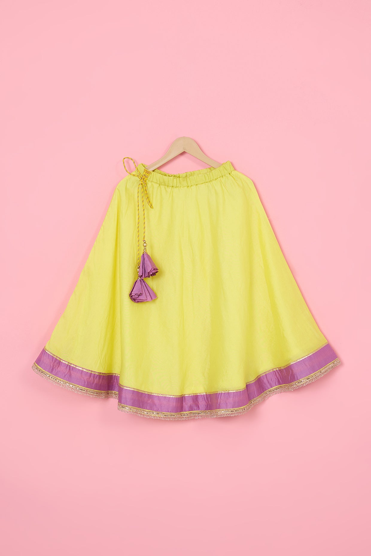 Neon Yellow Chanderi Lehenga Set For Girls by Pankhuri by Priyanka - Kids at Pernia's Pop Up Shop