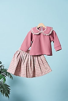 Pink Cotton Skirt Set For Girls by Pankhuri by Priyanka - Kids at Pernia's Pop Up Shop