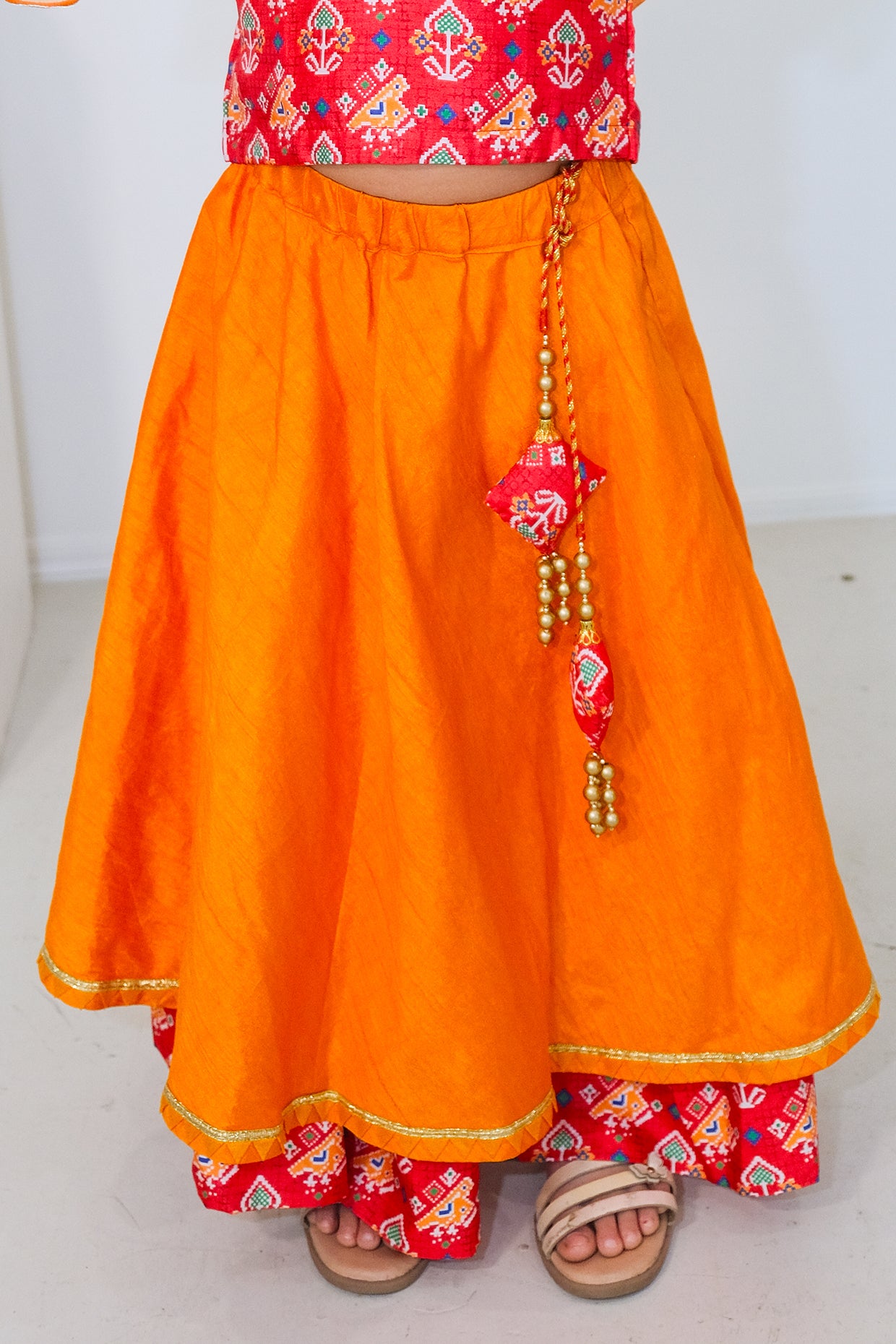 Red & Yellow Silk Patola Printed Lehenga Set For Girls by Pankhuri by Priyanka - Kids at Pernia's Pop Up Shop