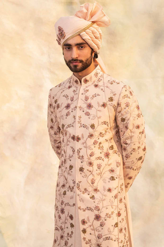 Baby Pink Organza Sherwani Set