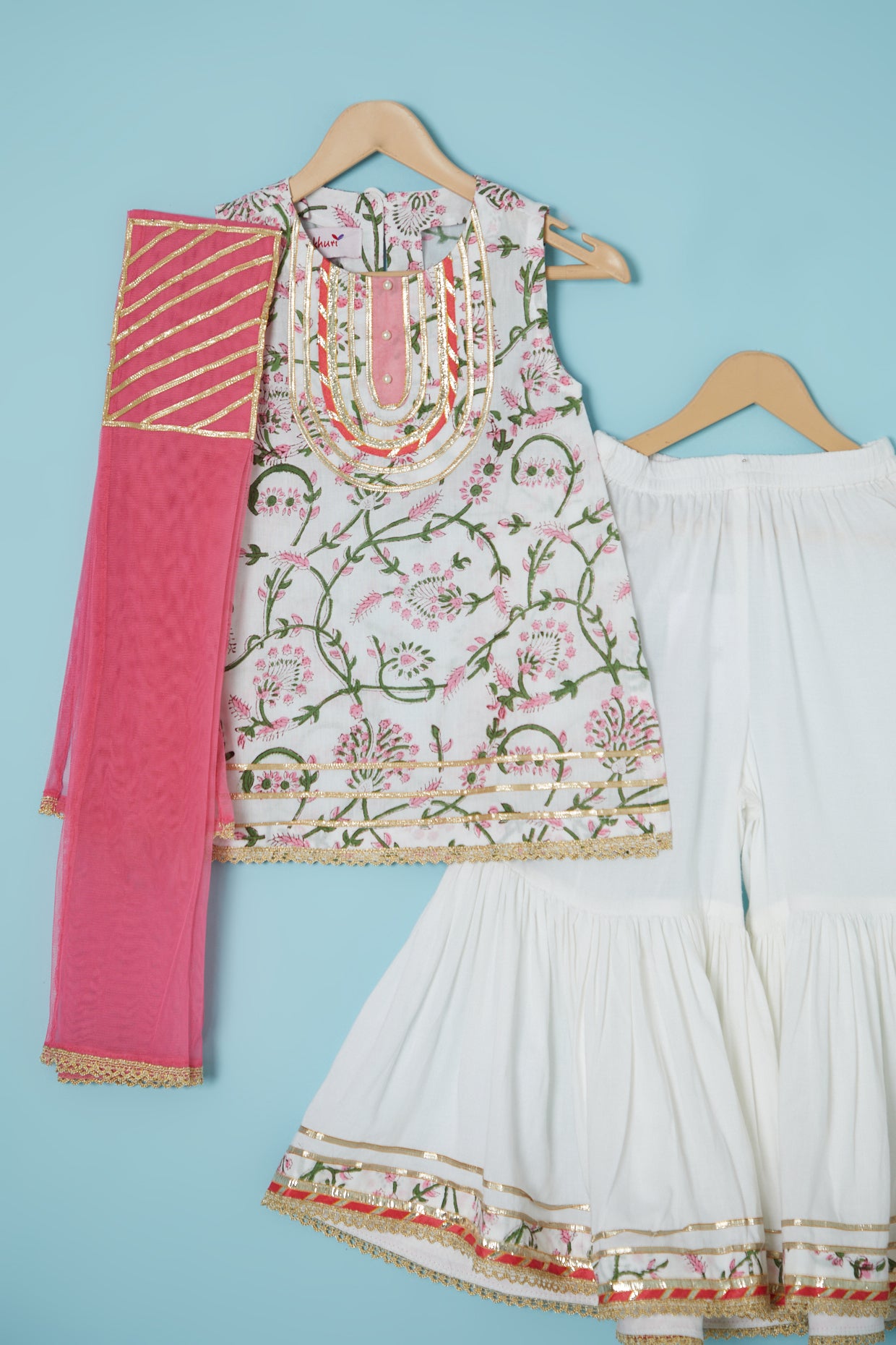 White Modal Silk Gharara Set For Girls by Pankhuri by Priyanka - Kids at Pernia's Pop Up Shop